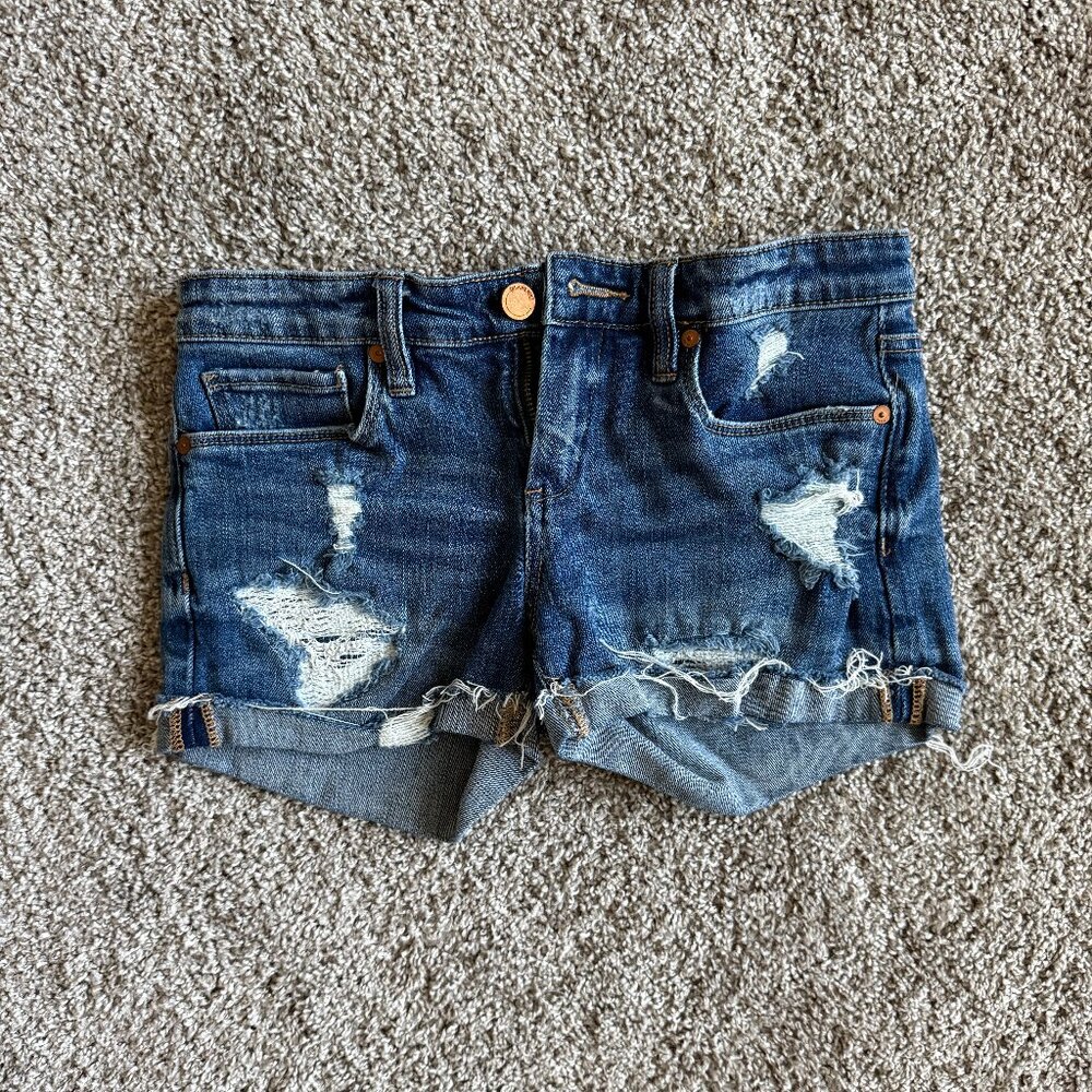 Womens Dark Denim Ripped Jean Shorts Size 24 Tomboy Short BLANKNYC